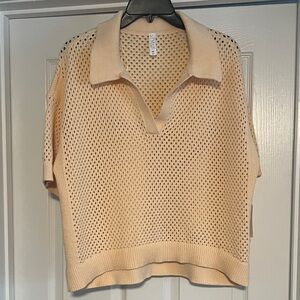 Peach Open Knit Short Sleeve Polo Shirt